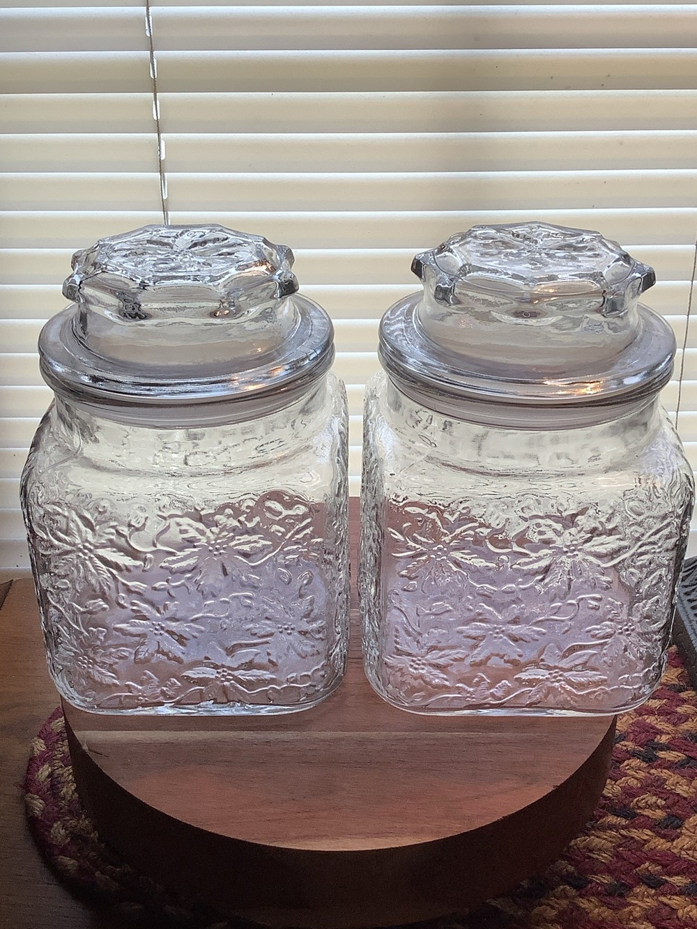Princess House Fantasia Embossed Glass Kitchen Storage Jars - Set of 2